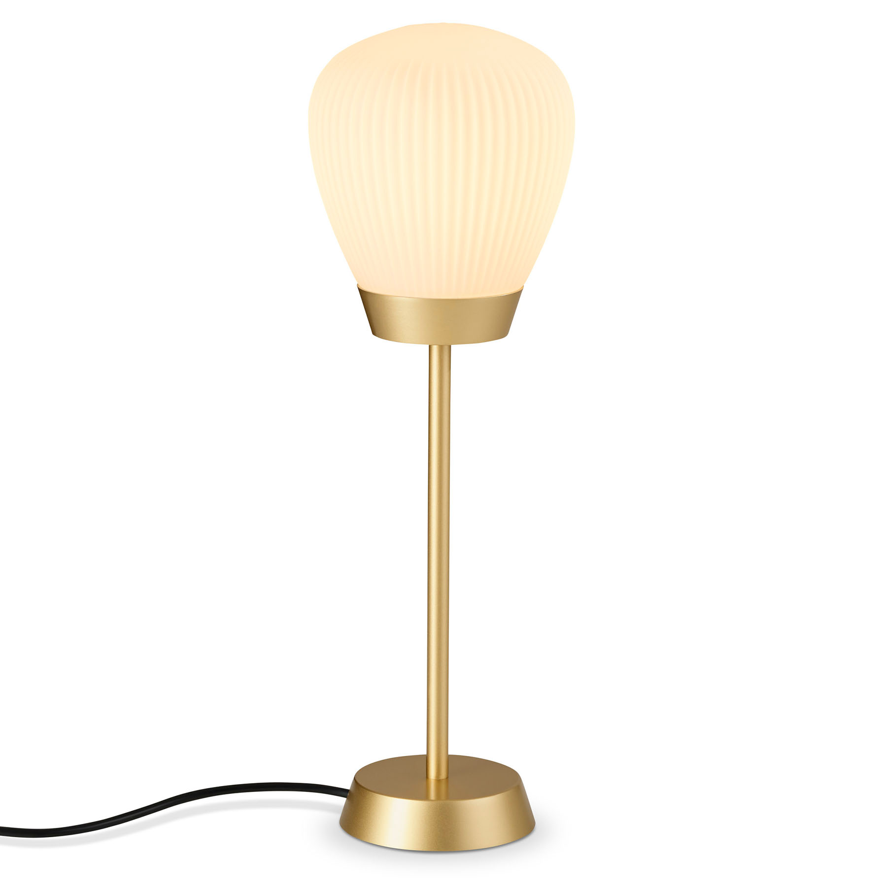 Art Déco table lamp PLISSEE T1 with frosted glass shade: Abgebildet in Eloxal Messing