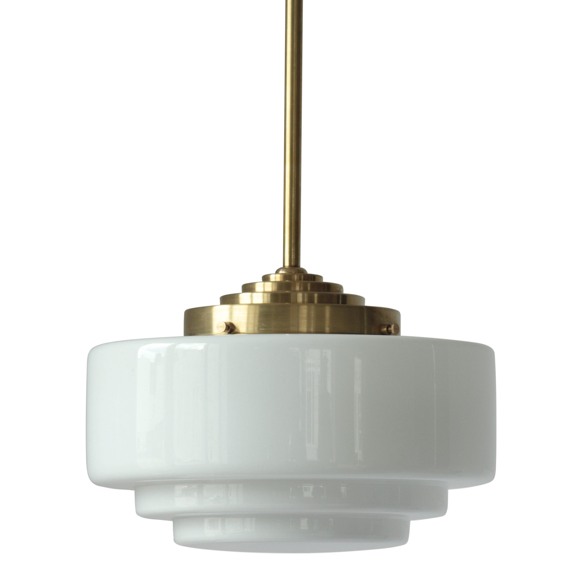 Classic Art Déco Pendant Light, Stepped Opal Glass Shade, 3 Sizes