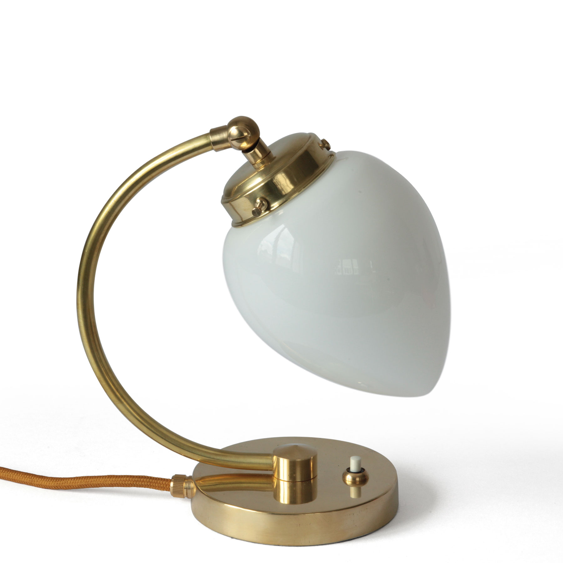 Small Bedside Lamp Made of Brass and Opal Glass