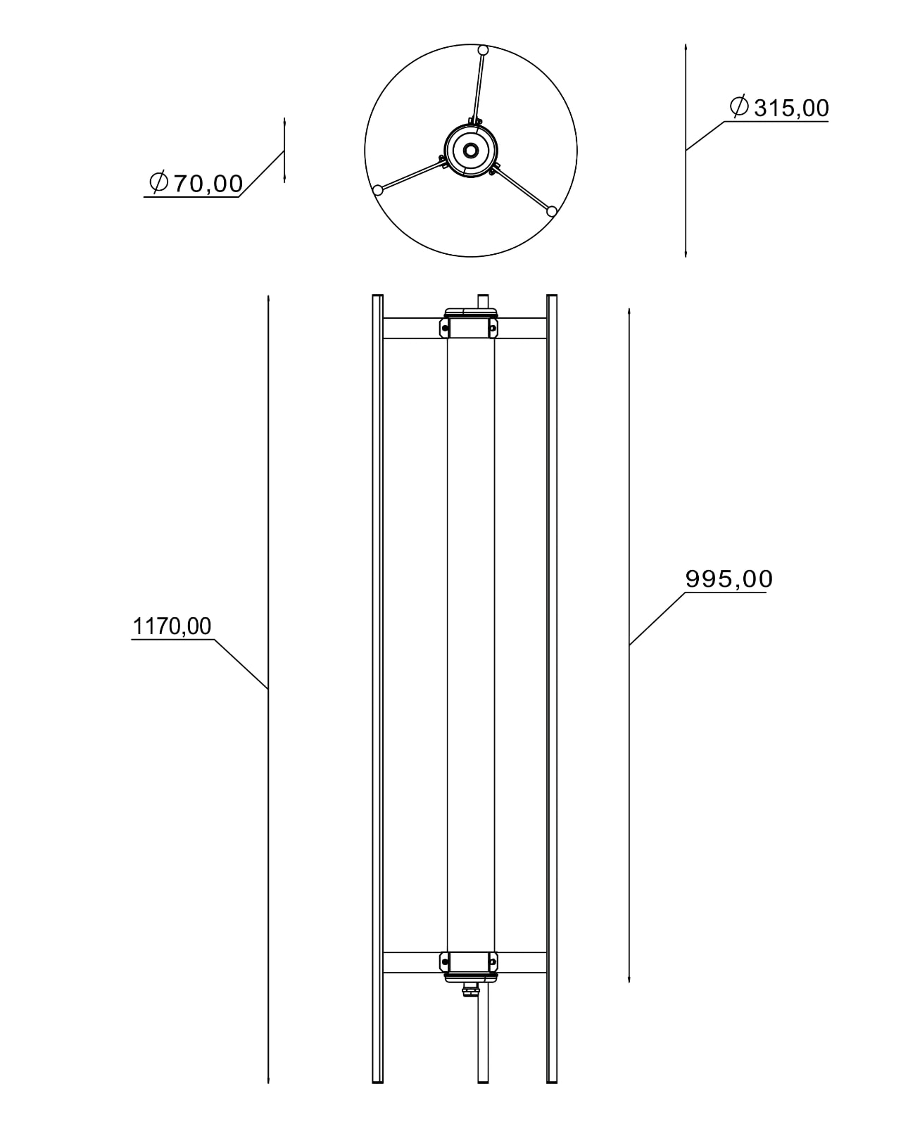 Dimmable Tubular Design Floor Lamp ELGAR FLOOR: Abmessungen großes Modell