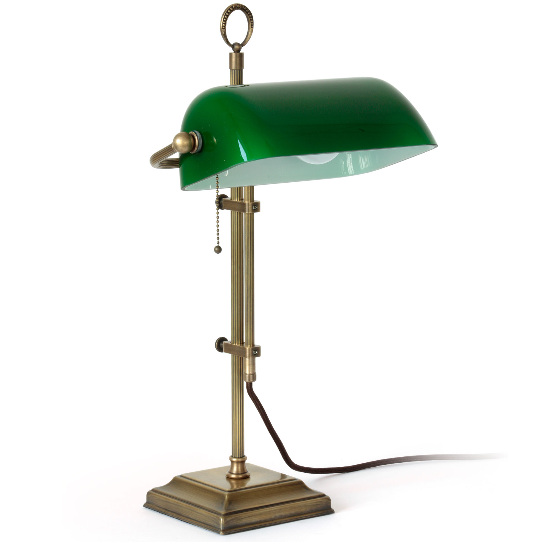 Vintage Bankers Lamp Tiffany Green Glass Desk Lamp w/ Brass Base 3-Way  Dimmable