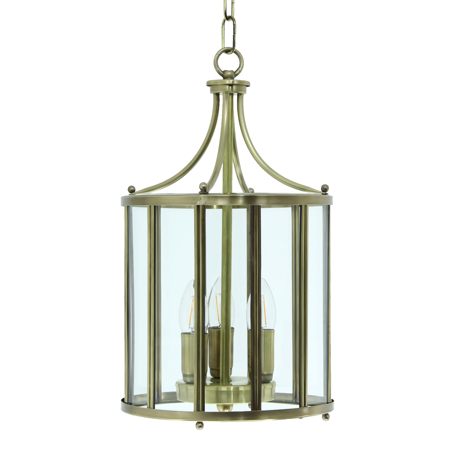 Three-Light Brass Hanging Lantern with Struts