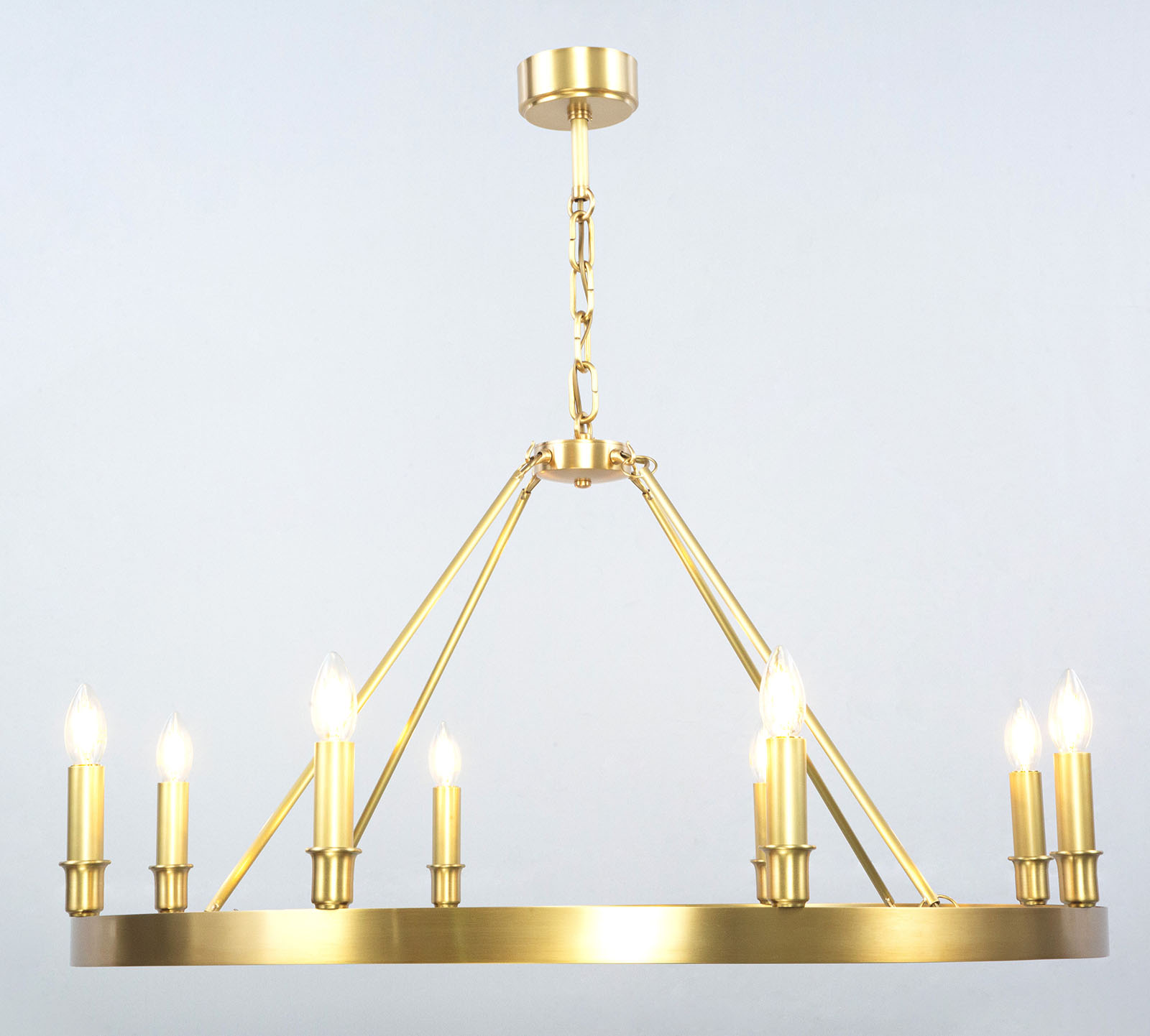 Exclusive Brass Ring Pendant Chandelier , Ø 70-90 cm: Großes Modell mit acht Kerzen 