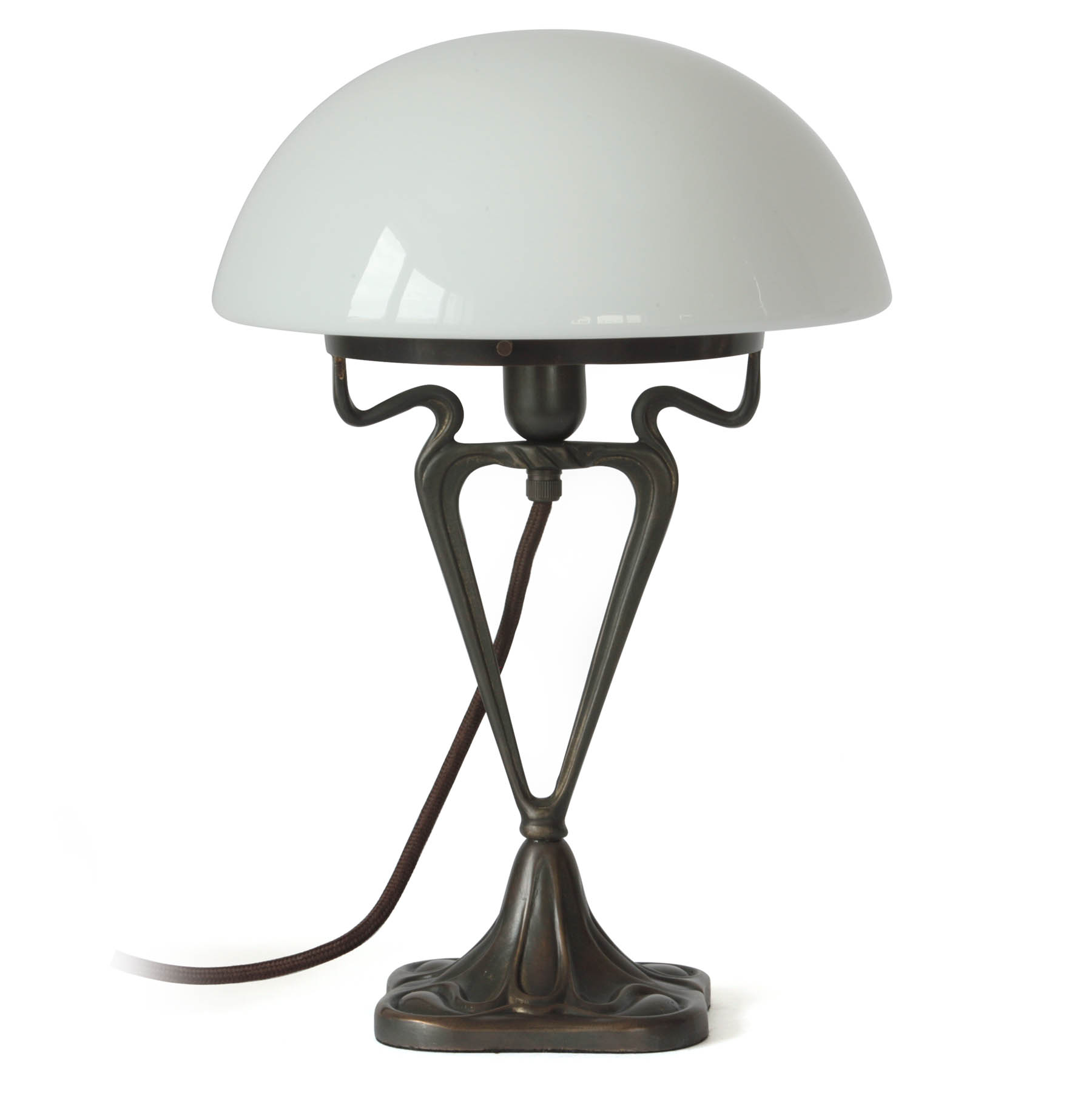 Art Nouveau "Mushroom" Table Lamp with Ornamented Brass Frame