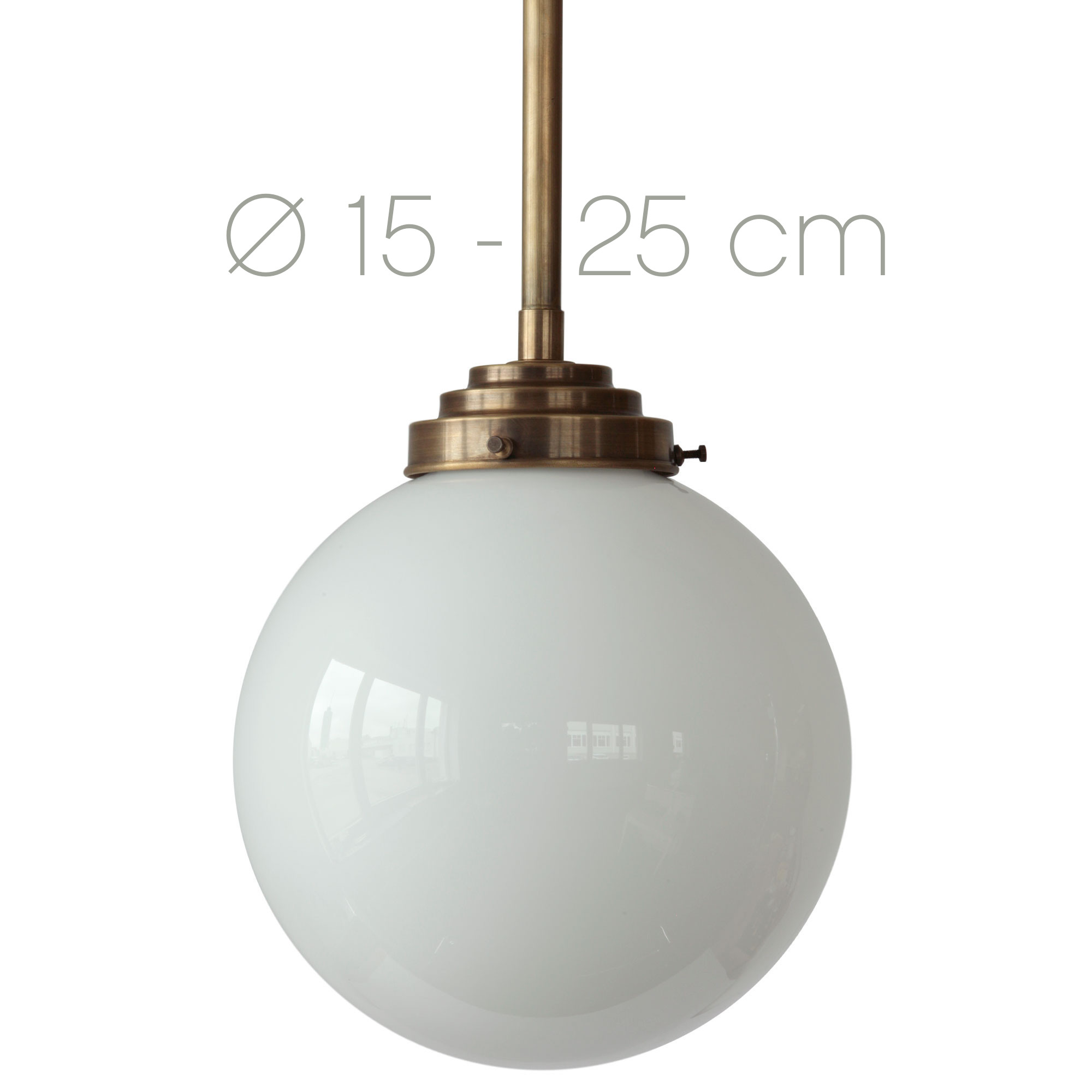 1920er-Jahre-Leuchte mit Opalglas-Kugel Ø 10/15/20/25/30 cm – Casa Lumi