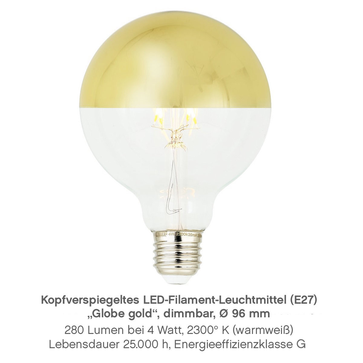 Kopfspiegel LED Globe gold, 280 lm, G