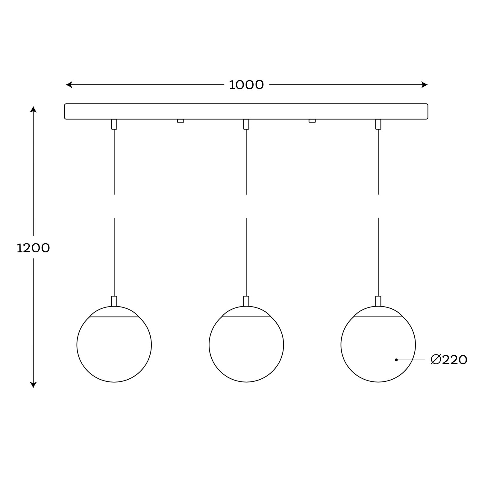 Dreifach-Pendelleuchten-Gruppe mit Glaskugeln, Ø 22 cm, Fig. 4