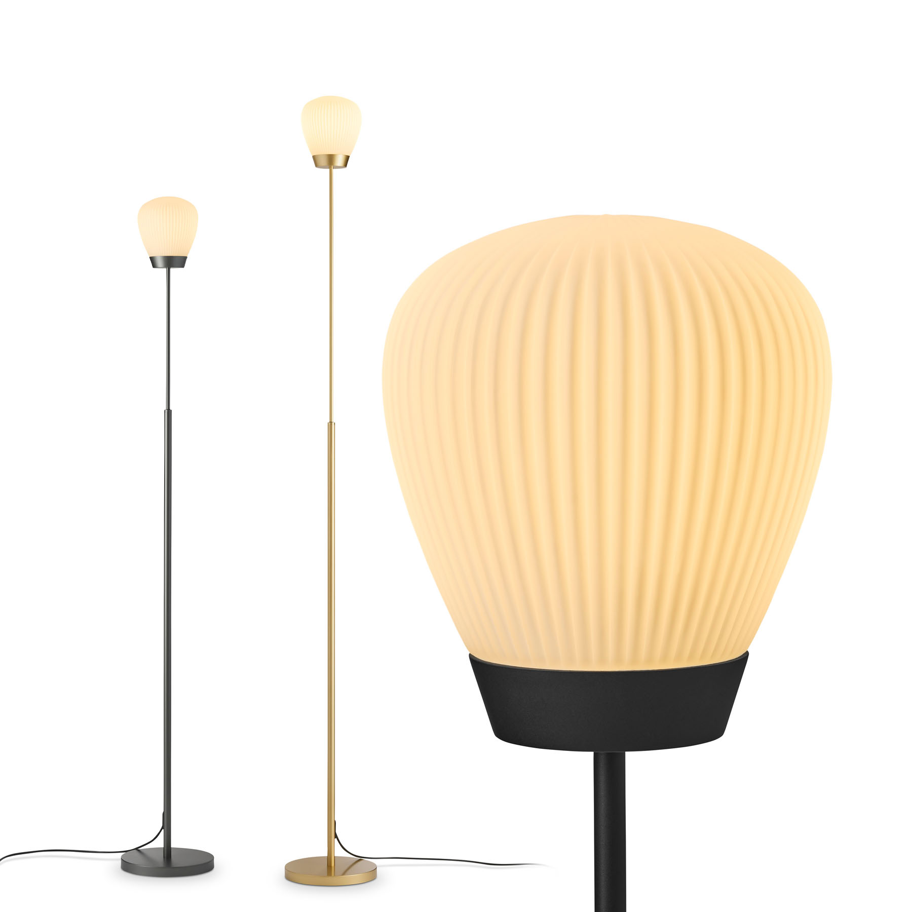 Art Déco floor lamp PLISSEE S with frosted glass shade