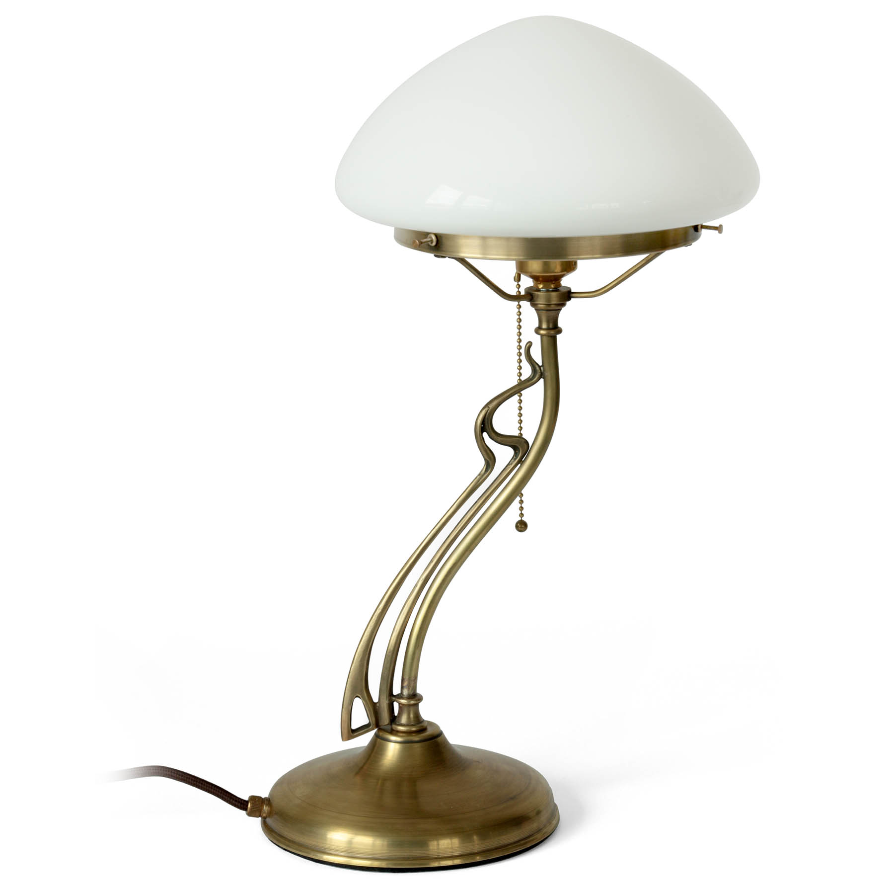 Art Nouveau "Mushroom" Table Lamp with Curved Brass Frame