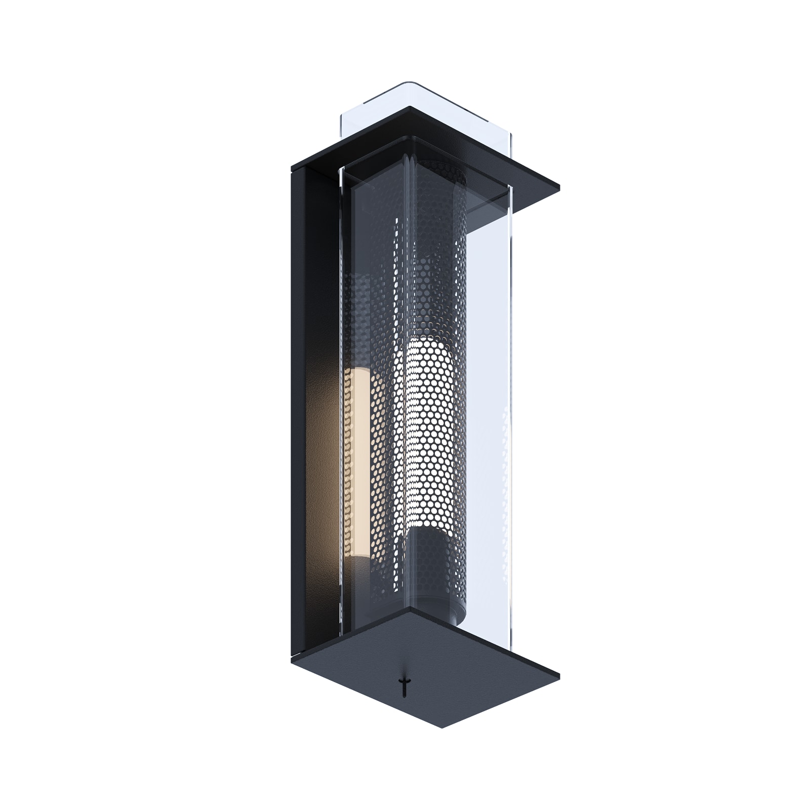 Schmale Wandleuchte mit perforierter Blende QUADRATUBE W1: An der Unterseite lässt sich die Leuchte ein- und ausschalten.