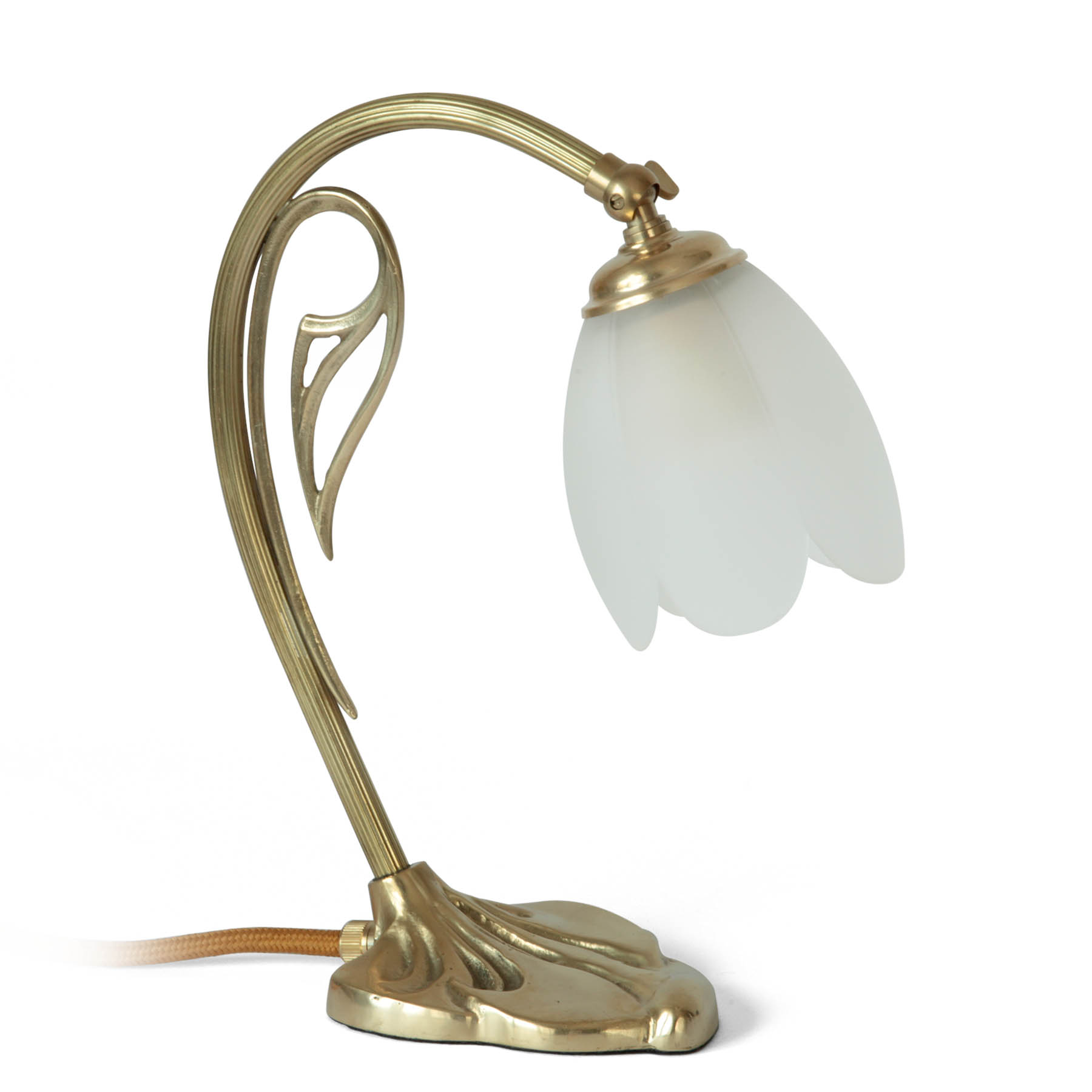 Small Art Nouveau Table Lamp With Blossom Shaped Glass Shade