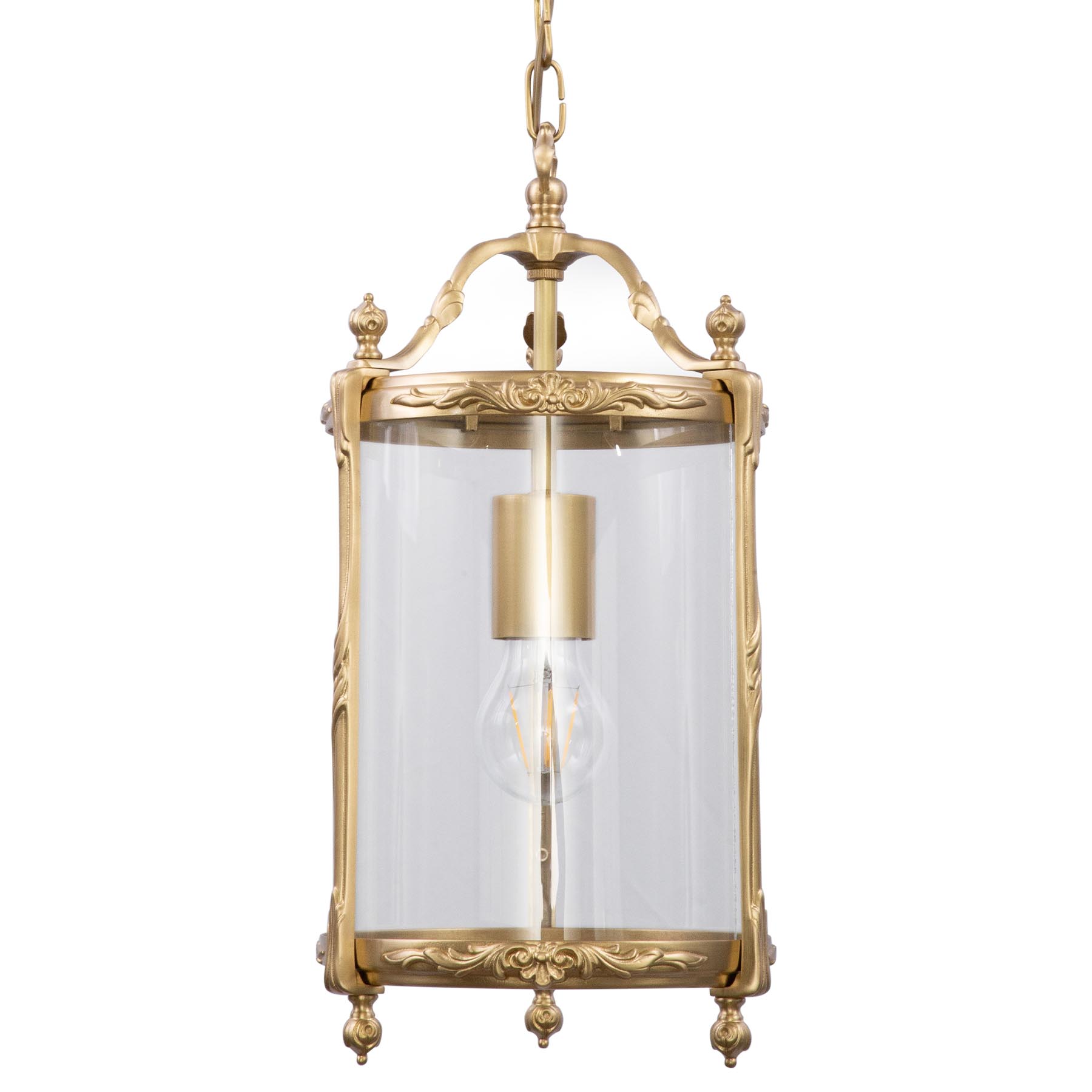 Historic Glass Hanging Lantern Made of Brass