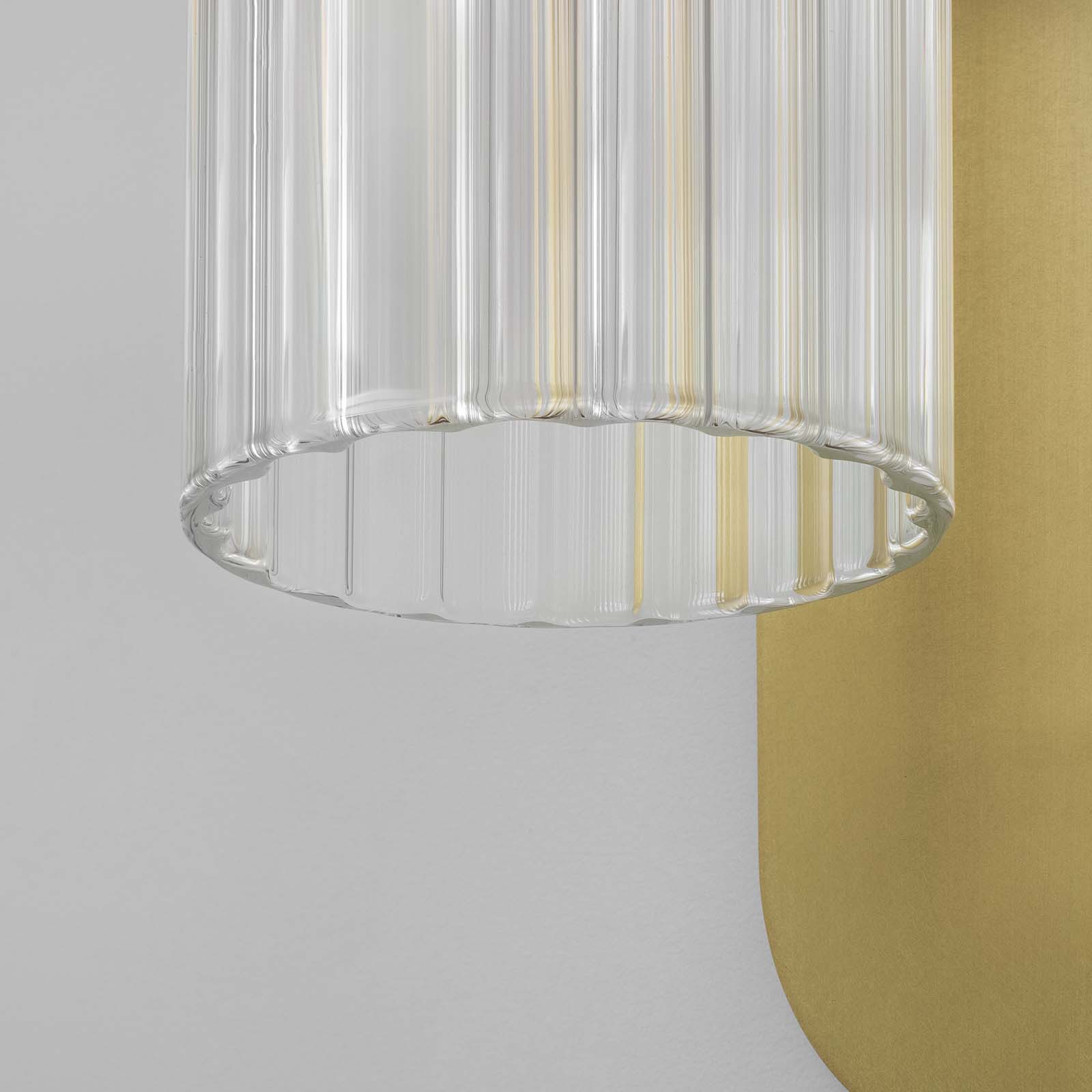 ODYSSEY PARIS - Designer Wall Light with Ribbed, Cylindrical Glass Shade: Messing Poliert und patiniert