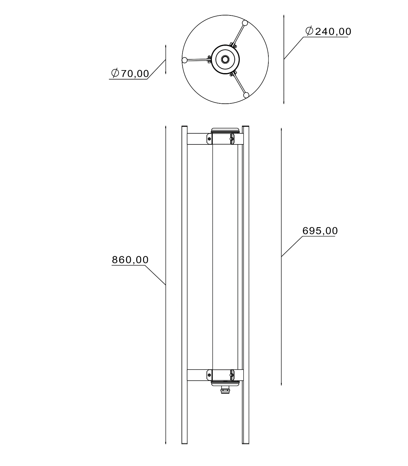 Dimmable Tubular Design Floor Lamp ELGAR FLOOR: Abmessungen kleines Modell