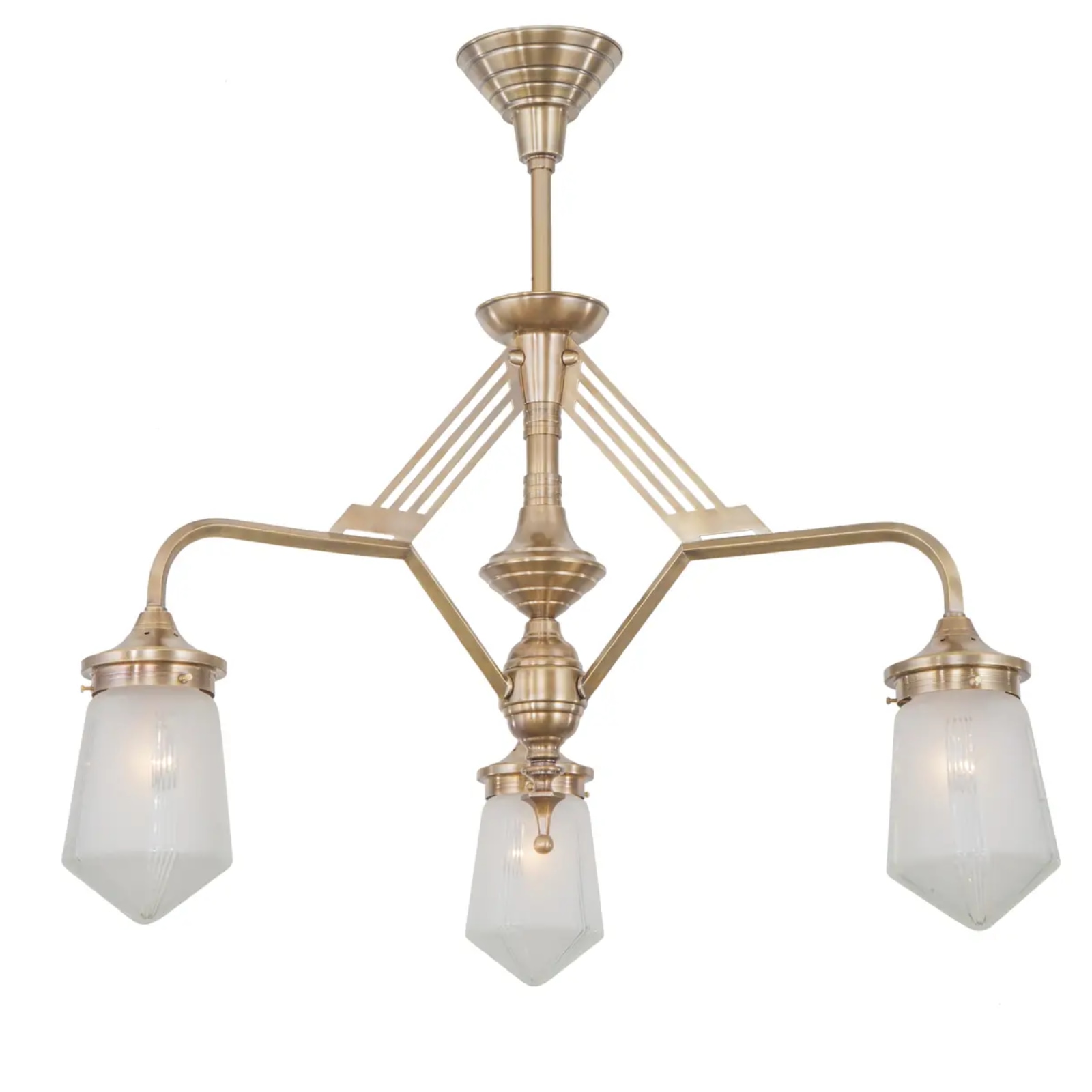 Three-arm Brass chandelier in Art Deco style